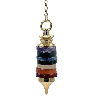 Εκκρεμές (Pendulum) με ημιπολύτιμους λίθους των 7 Chakra  Διαστάσεις: 4,5 × 1 cm Βάρος: 14 g - mykarma.gr