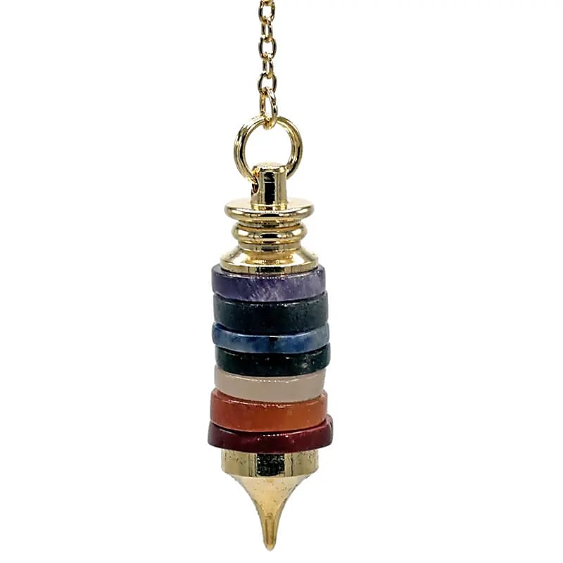 Εκκρεμές (Pendulum) με ημιπολύτιμους λίθους των 7 Chakra  Διαστάσεις: 4,5 × 1 cm Βάρος: 14 g - mykarma.gr
