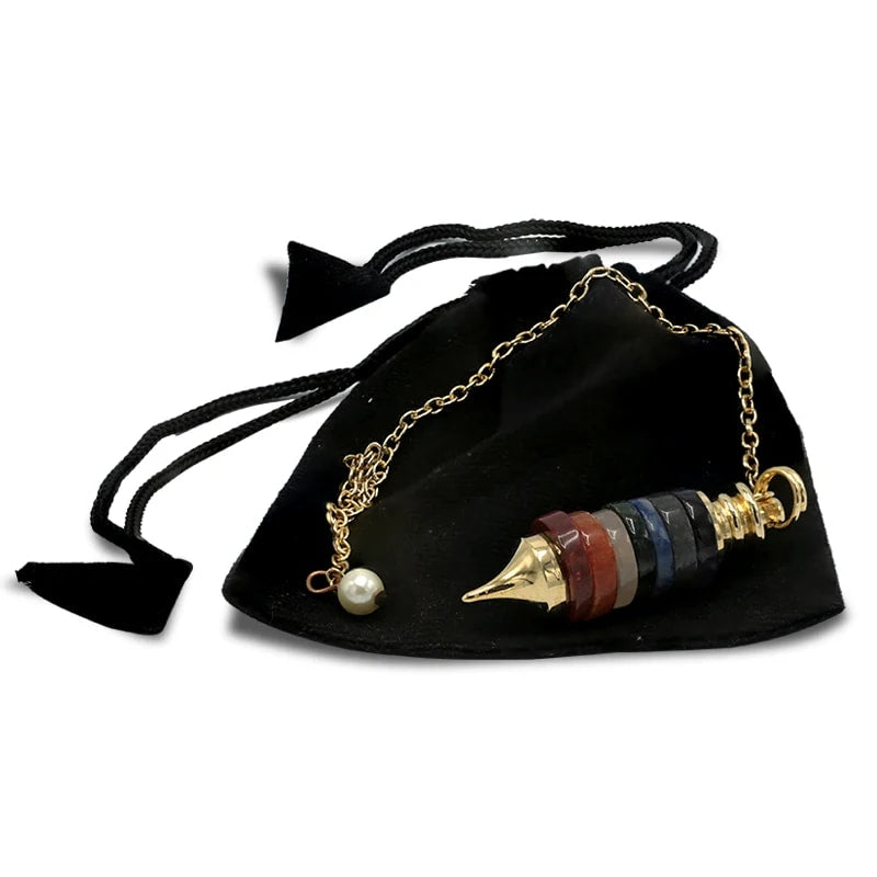 Εκκρεμές (Pendulum) με ημιπολύτιμους λίθους των 7 Chakra  Διαστάσεις: 4,5 × 1 cm Βάρος: 14 g - mykarma.gr