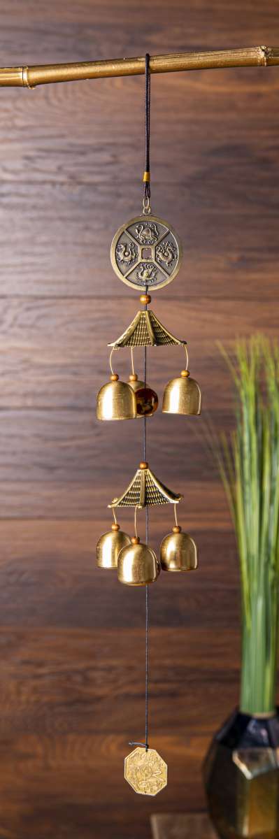 Feng Shui Μελωδός - 6 καμπανάκια & 2 τυχερά  νομίσματα Βάρος: 160 g Διαστάσεις: 55 x 8 cm - mykarma.gr