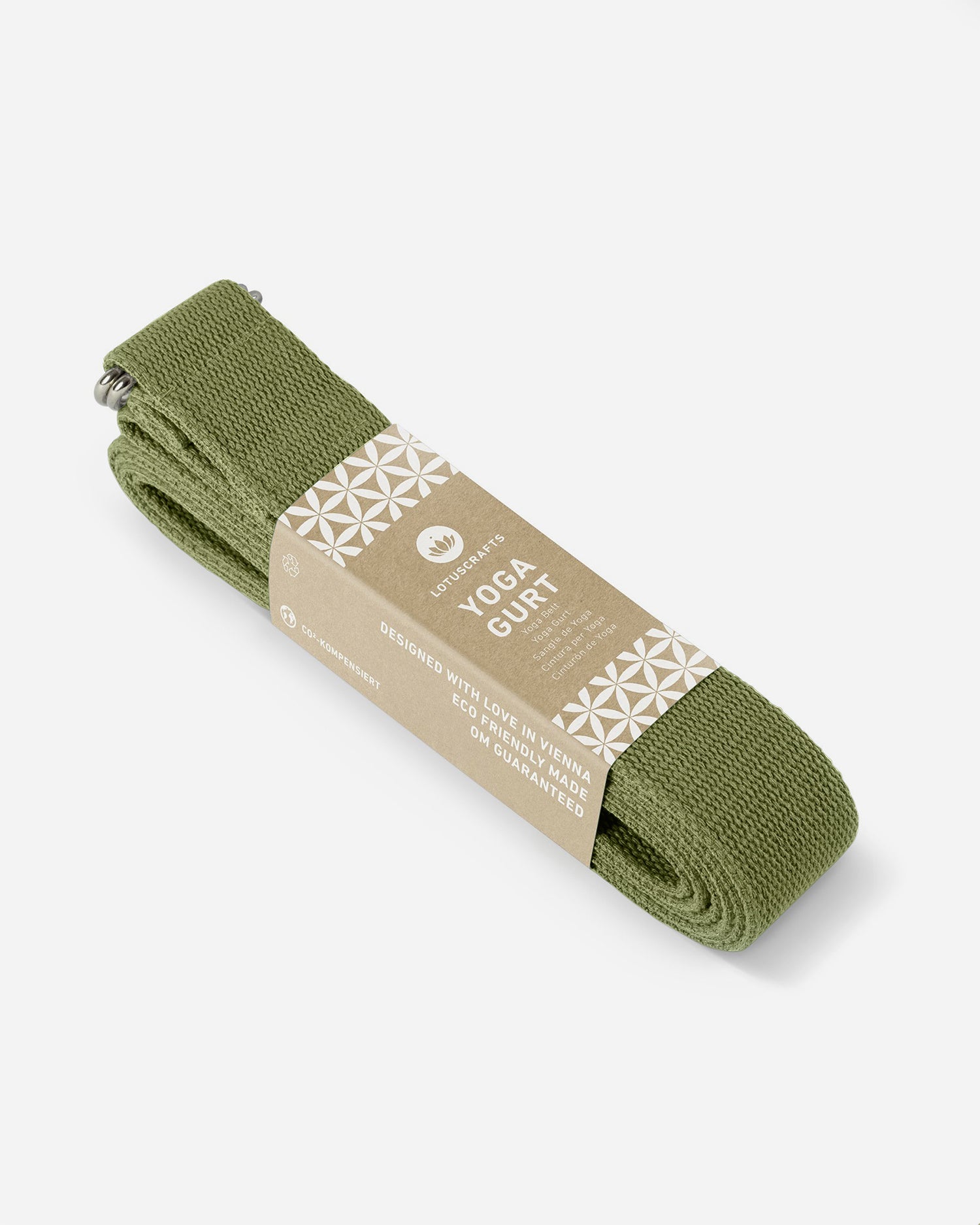 Lotuscrafts Ιμάντας γιόγκα D-Ring - oil green - BIO βαμβάκι 250x3,8 εκ - mykarma.gr