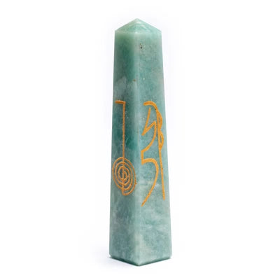 Φυσικό ορυκτό πέτρωμα-Οβελίσκος (Obelisk) Αμαζονίτης (Amazonite) με χαραγμένα σύμβολα του Reiki Διαστάσεις: 10 x 2 cm Βάρος: 80 gr - mykarma.gr