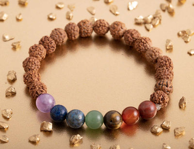 Βραχιόλι Ισορροπίας 7 Chakra-Rudraksha με 7 ημιπολύτιμους λίθους- ελαστικό Διαστάσεις: 0,7 cm - mykarma.gr