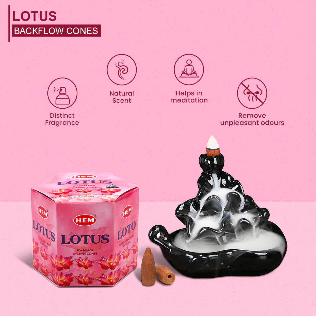 HEM backflow Κώνοι – Άρωμα Λωτού Lotus – 40 Κώνοι - mykarma.gr