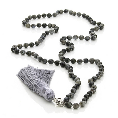 Θιβετιανό Βουδιστικό Mala Λαρβικίτης (Black Moonstone) - mykarma.gr
