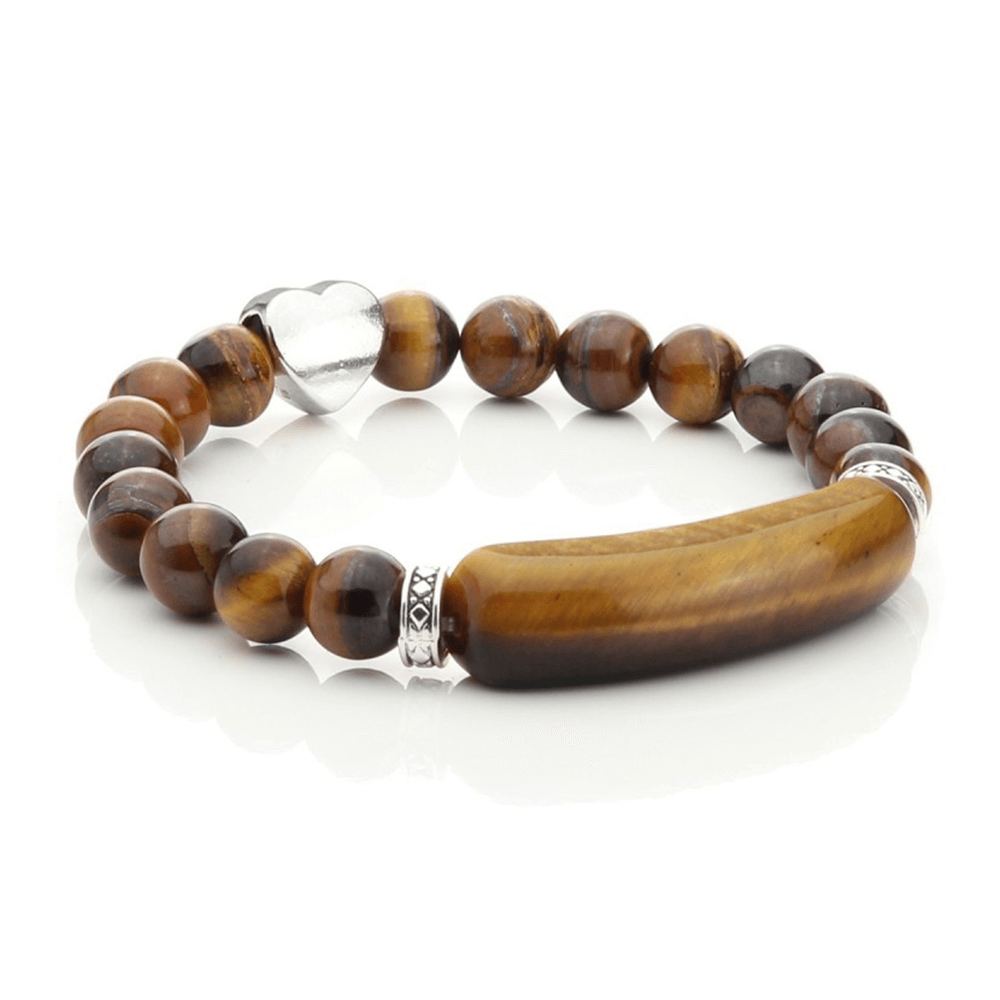 Βραχιόλι Από Μάτι Τίγρη (Tiger Eye) Με Ορθογώνια Μπάρα και Καρδιά - mykarma.gr