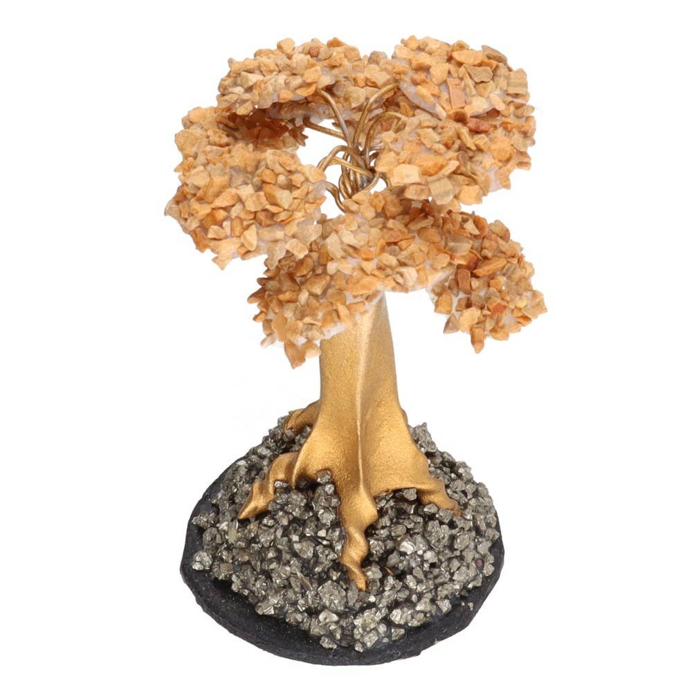 «Δέντρο της Ζωής» για Τύχη & Αφθονία με Ημιπολύτιμους λίθους Κίτρινο Ίασπι (Yellow Jasper) σε Βάση από Πυριτη (Pyrite) Διαστάσεις: ~4,5 × 7 cm Βάρος: ~40 g