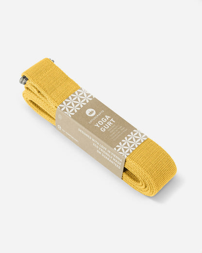 Lotuscrafts Ιμάντας γιόγκα D-Ring - safran yellow - BIO βαμβάκι 250x3,8 εκ - mykarma.gr