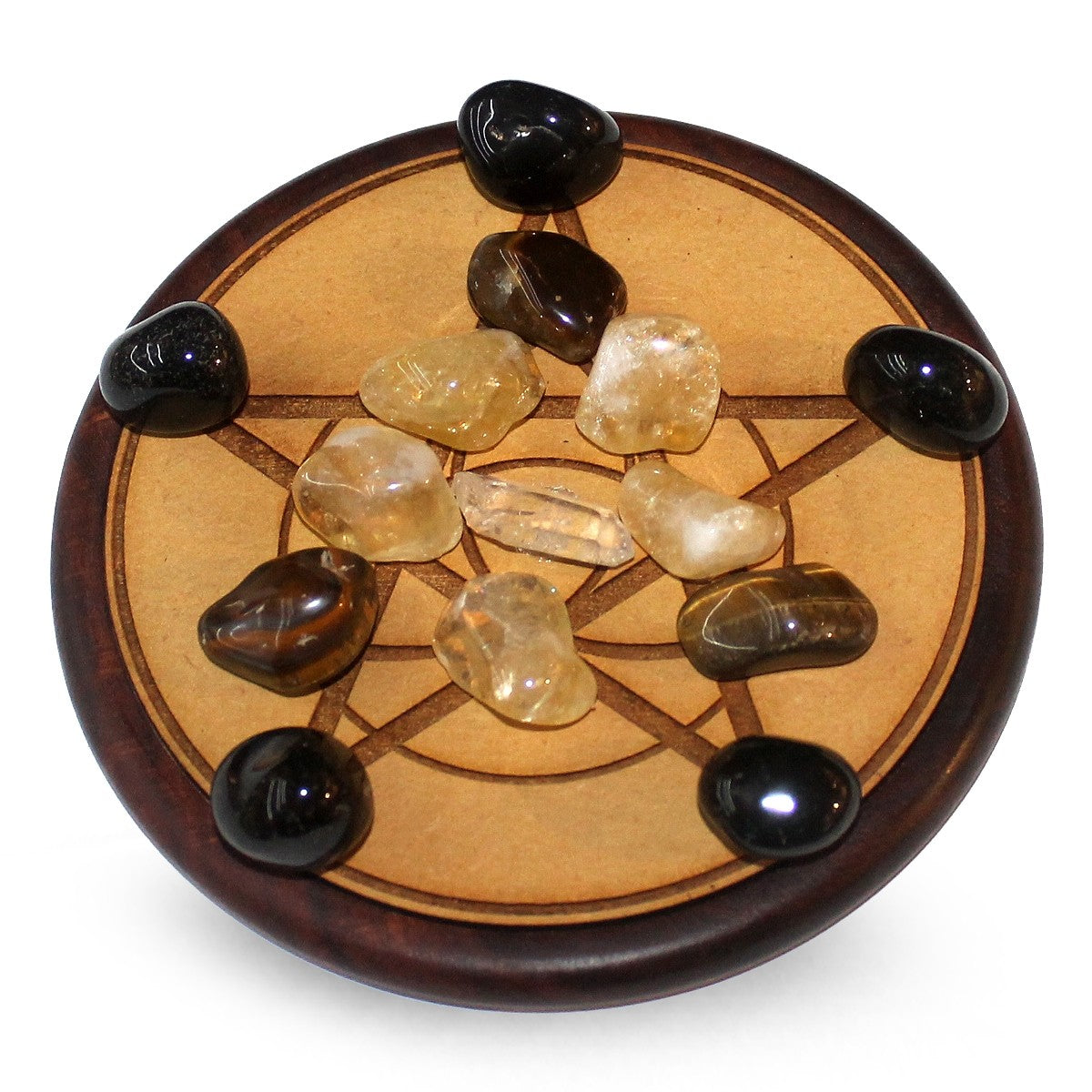 Wood Crystal Grid - Πλέγμα με Κρυστάλλους - Προστασία-Protection. Με 14 ημιπολύτιμους λίθους & ξύλο 15cm. - mykarma.gr