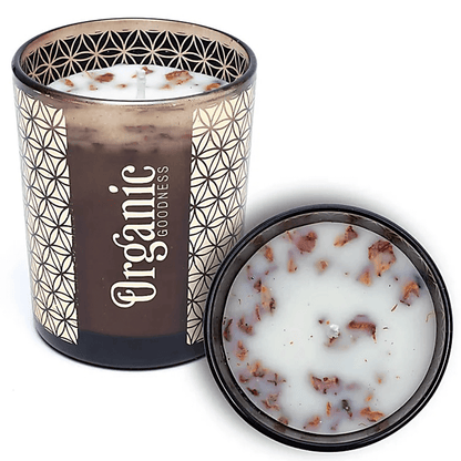 Κερί Σόγιας Organic Goodness με αιθέρια έλαια Τριαντάφυλλο & Γεράνι (Rose & Geranium)με πέταλα από τριαντάφυλλο & κάρδαμο Χρόνος καύσης 55 ώρες Διαστάσεις:11 x 9 cm - mykarma.gr