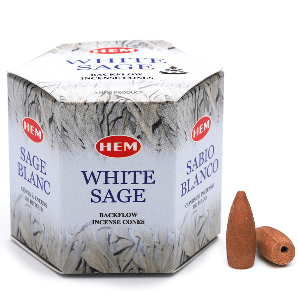 Κώνοι θυμιάματος ανάστροφης ροής HEM Backflow - White Sage - Λευκό Φασκόμηλο.Περιέχει 40 κώνους - mykarma.gr