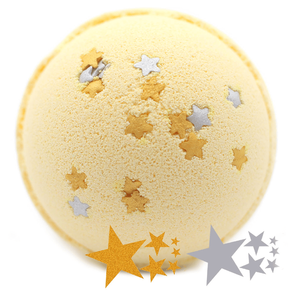 Bath Bomb μπάνιου διακοσμημένο με αστεράκια - αμυγδαλωτό άρωμα (Marzipan) Διάμετρος: 7,5 cm - mykarma.gr