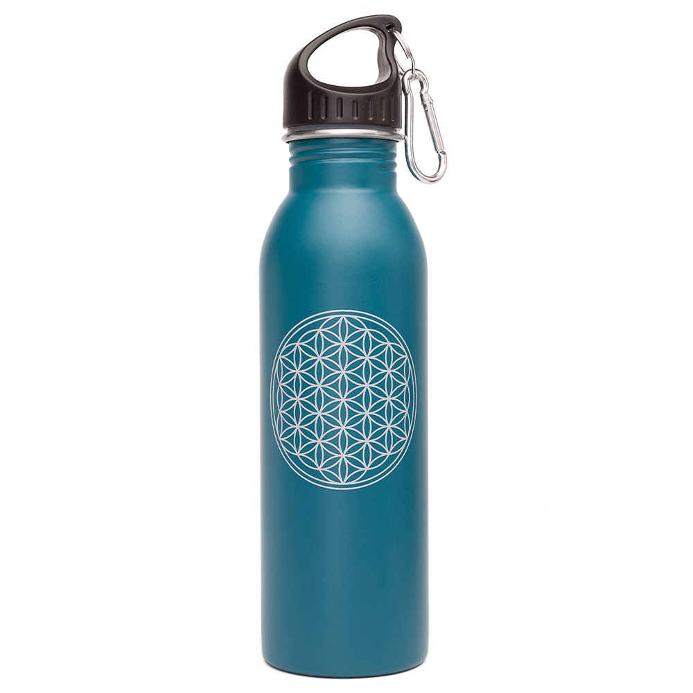 STAINLESS STEEL Flask - Μπουκάλι Νερού Γιόγκα από Ανοξείδωτο Χάλυβα - Flower of Life - Petrol 700ml - mykarma.gr