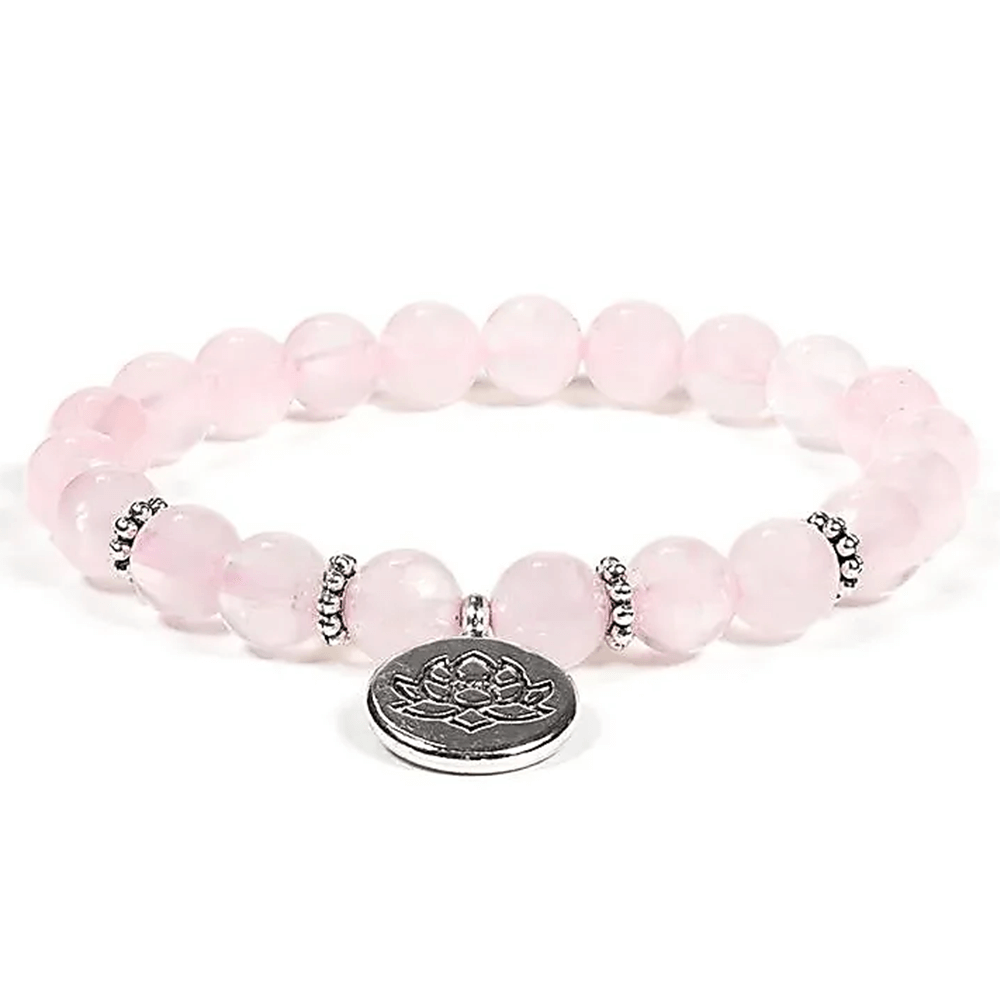 Mala / βραχιόλι με 21 χάντρες από Ροζ Χαλαζία (Rose Quartz), με Λωτό-ελαστικό.Διαστάσεις: 0,8 cm - mykarma.gr