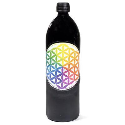 Μπουκάλι  "Miron" Violet Glass - με  έγχρωμο Flower of Life - Όγκος: 1000 ml Ύψος 27,8 cm Διάμετρος 8,5 cm - mykarma.gr