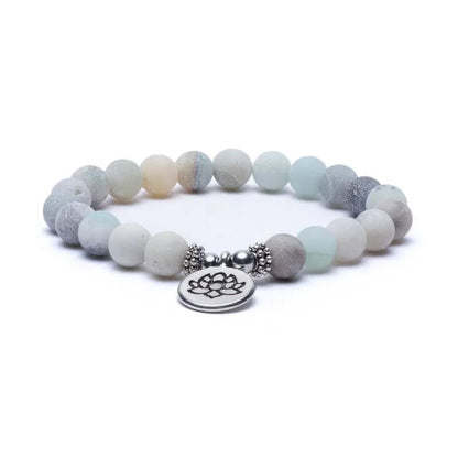 Mala / βραχιόλι με 21 χάντρες από Αμαζονίτη(Amazonite), με Λωτό-ελαστικό.Διαστάσεις: 0,8 cm - mykarma.gr