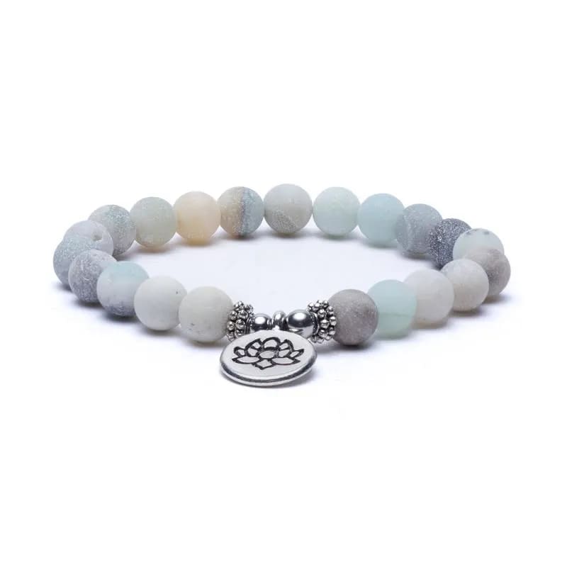 Mala / βραχιόλι με 21 χάντρες από Αμαζονίτη(Amazonite), με Λωτό-ελαστικό.Διαστάσεις: 0,8 cm - mykarma.gr