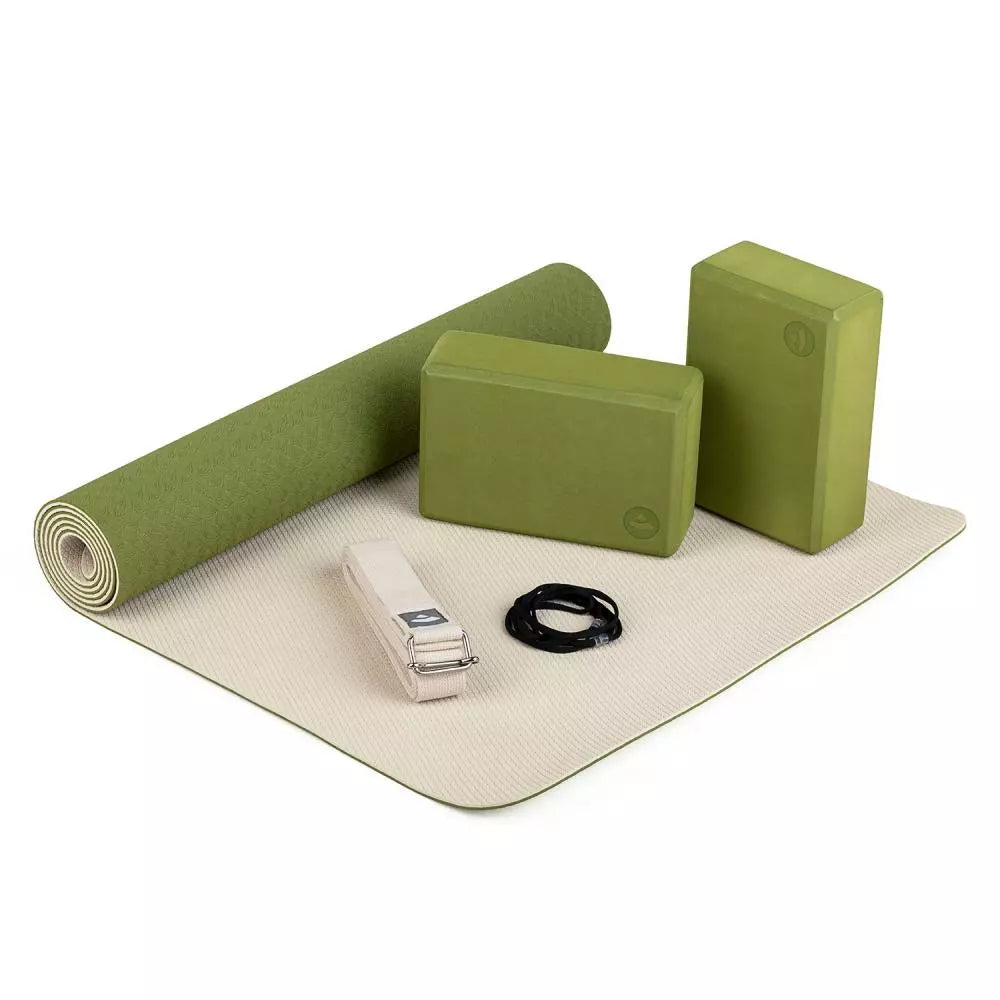 Bodhi Yoga Sets - Yoga Set Flow Olive Green/Sand - Στρώμα 183 x 60 cm 5 mm & 2 Block 22,8 x 15  x 7,6 cm & Ιμάντας 2,5 m x 3,8 cm - mykarma.gr