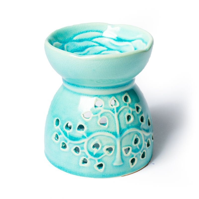Oil Burner - Κεραμικός καυστήρας Δέντρο της Ζωής-τιρκουάζ . Διαστάσεις: Ύψος 11cm Πλάτος 9,5cm Βάθος 8cm - mykarma.gr