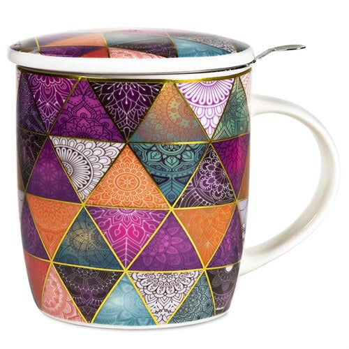 Ενα υπέροχο δώρο! Tea Infuser-Κούπα Mandala Patchwork.Υλικό:Πορσελάνη Περιεκτικότητα:400ml. - mykarma.gr