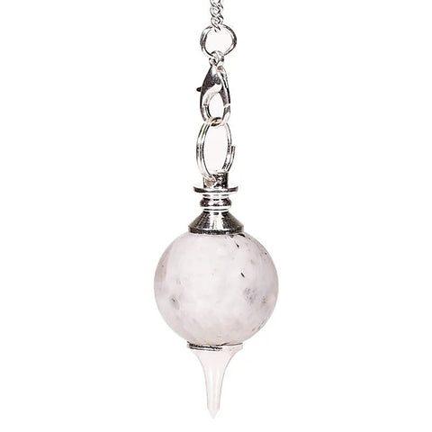 Εκκρεμές (Pendulum) Moonstone-Λευκή Φεγγαρόπετρα - σφαιρικό σχήμα - σε μέταλλο.Βάρος: 19 g.Διαστάσεις: 4 × 2 εκ - mykarma.gr