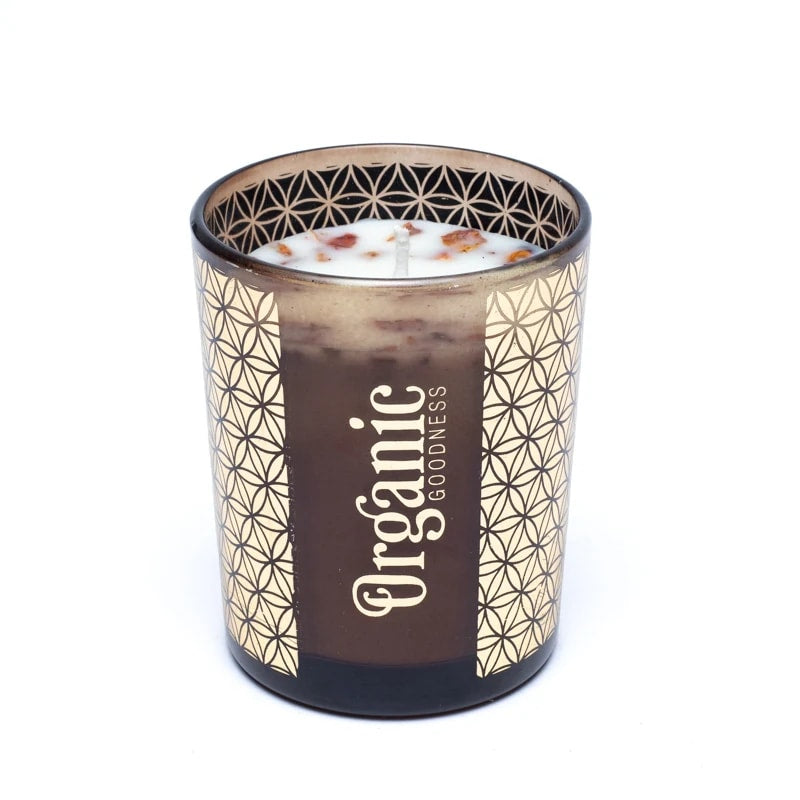 Κερί Σόγιας Organic Goodness με αιθέρια έλαια Τριαντάφυλλο & Γεράνι (Rose & Geranium)με πέταλα από τριαντάφυλλο & κάρδαμο Χρόνος καύσης 55 ώρες Διαστάσεις:11 x 9 cm - mykarma.gr