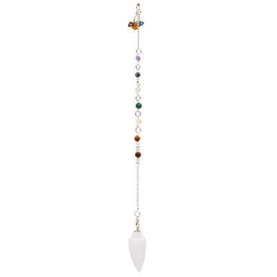 Εκκρεμές (Pendulum) - Σεληνίτης(Selenite) & 7 Chakra ημιπολύτιμες πέτρες.Μέγεθος 4,5 cm Βάρος 22 g - mykarma.gr