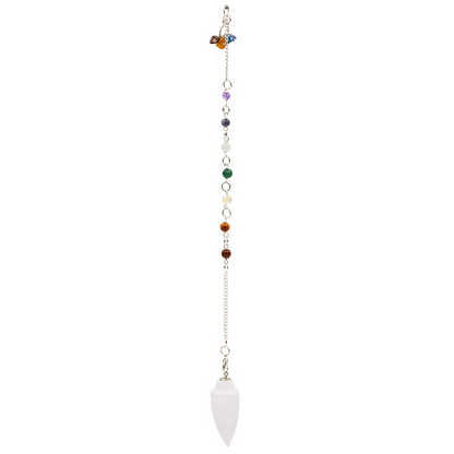 Εκκρεμές (Pendulum) - Σεληνίτης(Selenite) & 7 Chakra ημιπολύτιμες πέτρες.Μέγεθος 4,5 cm Βάρος 22 g - mykarma.gr