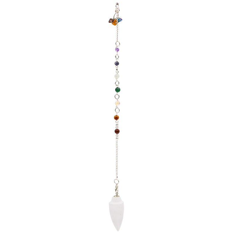 Εκκρεμές (Pendulum) - Σεληνίτης(Selenite) & 7 Chakra ημιπολύτιμες πέτρες.Μέγεθος 4,5 cm Βάρος 22 g - mykarma.gr