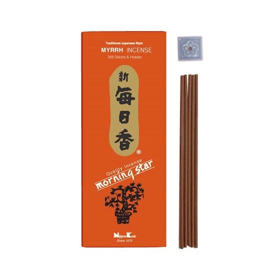 Ιαπωνικό Στικ  - Morning  Star -Myrrh- Μύρο - 200 Στικ + Βάση. Χρόνος καύσης για κάθε Στικ 25 λεπτά. - mykarma.gr