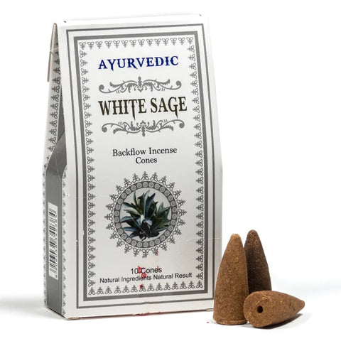 Κώνοι θυμιάματος αναστροφής ροής Backflow-Ayurvedic White Sage (Λευκό Φασκόμηλο).Βάρος: 30 g.Περιεχει 10 κώνους. - mykarma.gr
