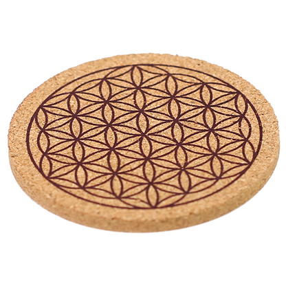 Σετ απο 6 σουβέρ απο Φελλό με το σύμβολο Flower of Life .Μέγεθος 8 εκ. - mykarma.gr