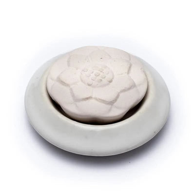 Αρωματική πέτρα/Aroma Stone Diffuser «Lotus» για Αιθέριο έλαιο - με λευκή βάση. Διαστάσεις 7,5 cm. - mykarma.gr