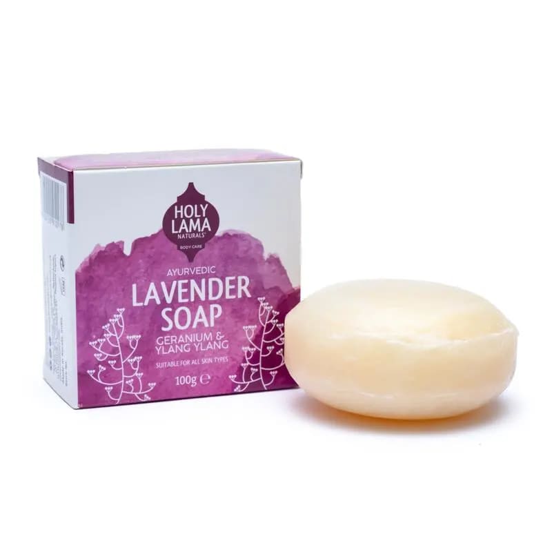 Χειροποίητο Φυσικό Αγιουρβεδικό Σαπούνι Holy Lama  Lavender με αιθέριο έλαιο Γεράνι & Ylang Ylang  100g - mykarma.gr