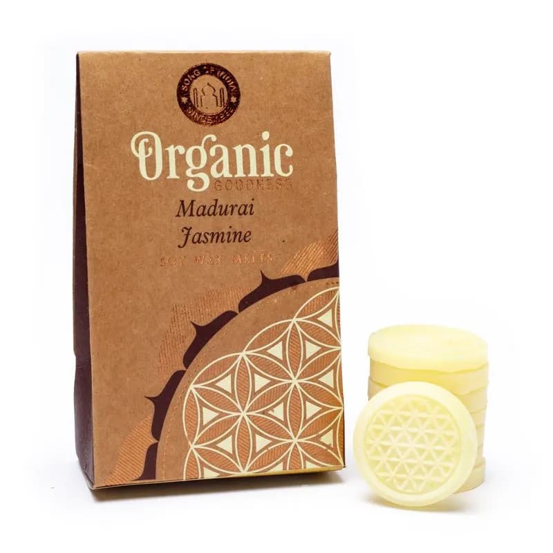 Organic Madurai Jasmine Wax Melts-Χειροποίητο 100% οικολογικό αρωματικό κερί με Αιθέριο Έλαιο Γιασεμί -για καύση στον καυστήρα η Diffuser- 40 g - mykarma.gr