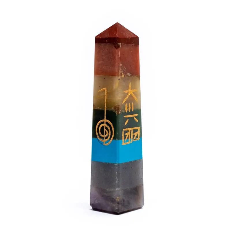 Φυσικό ορυκτό πέτρωμα-Οβελίσκος (Obelisk) 7 Chakra με χαραγμένα σύμβολα του Reiki Διαστάσεις: 10 x 2 cm Βάρος: 80 gr - mykarma.gr