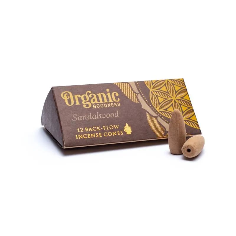 Organic Goodness Οικολογικοί Κώνοι θυμιάματος αναστροφής ροής Backflow- Σανδαλόξυλο (Sandalwood). Βάρος: 24 g.Περιεχει 12 κώνους. - mykarma.gr