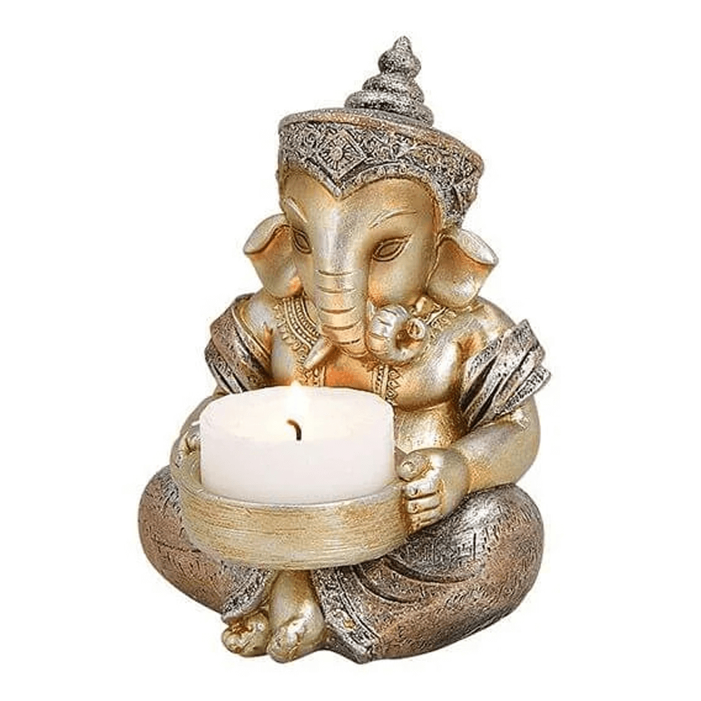 Άγαλμα Ganesh με κερί  -Θεός της Τύχης - μπεζ. Διαστάσεις: 8 × 11 x 8 cm - mykarma.gr