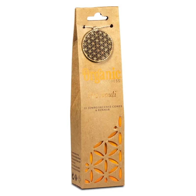 Organic Goodness Patchouli Cones -Χειροποίητοι 100% οικολογικοί κώνοι & βάση - με Αιθέριο Έλαιο Πατσουλί - 72 g  12 κώνοι - mykarma.gr