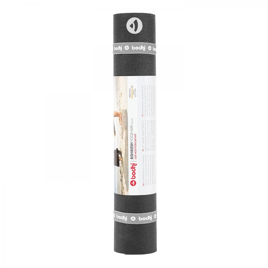 Bodhi στρώμα γιόγκα Premium Rishikesh PVC με δύο ελαστικούς ιμάντες- black  183 x 60 cm, 4.5 mm - mykarma.gr