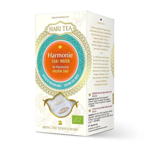 Organic Hari Tea Golden Chai - 10 x 2 g  ΣΑΚΟΥΛΑΚΙΑ Τσάι για Αρμονία & Πνευματική Ισορροπία - περιέχει καφεΐνη - mykarma.gr