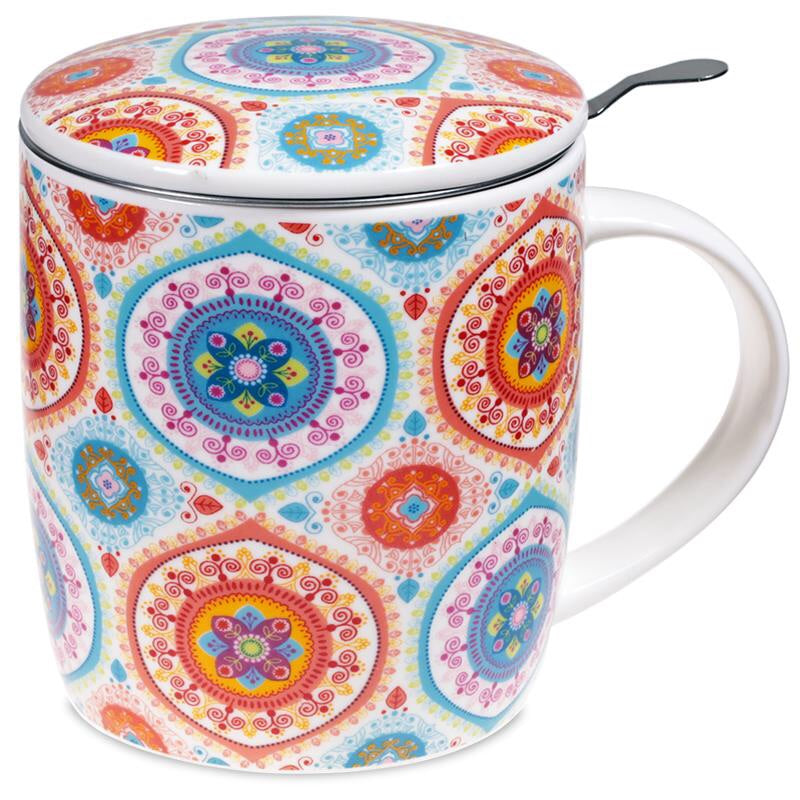 Ενα υπέροχο δώρο! Tea Infuser-Κούπα Mandala Μπλε- Πορσελάνη. 400 ml. - mykarma.gr