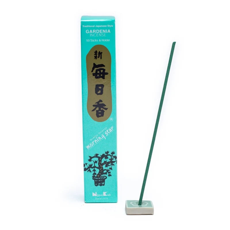 Ιαπωνικό Στικ  - Morning Star  - Gardenia - Γαρδένια - 50 Στικ + Βάση.Βάρος: 20 g. Χρόνος καύσης για κάθε Στικ 25 λεπτά. - mykarma.gr