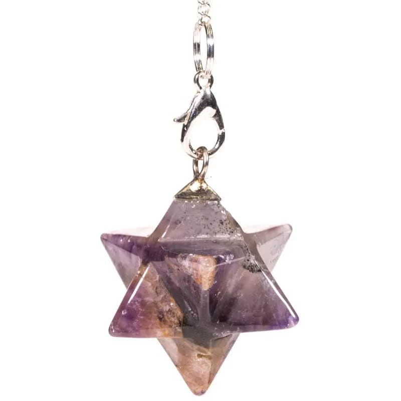 Εκκρεμές (Pendulum) Αμέθυστος (Amethyst) Merkaba - οκταπλό (2 πυραμίδες)  Διαστάσεις: 3 εκ Βάρος:16 γ - mykarma.gr