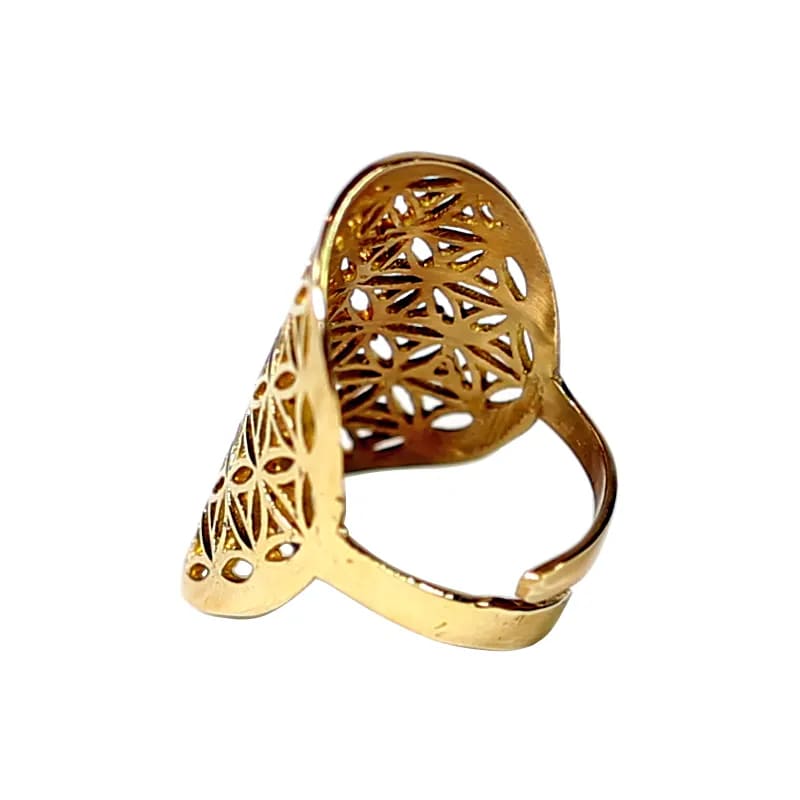 Δαχτυλίδι «Flower of Life» ορειχάλκινο - χρυσό χρώμα.Διαστασεις 3x2cm. Μεγεθος ρυθμιζόμενο. - mykarma.gr