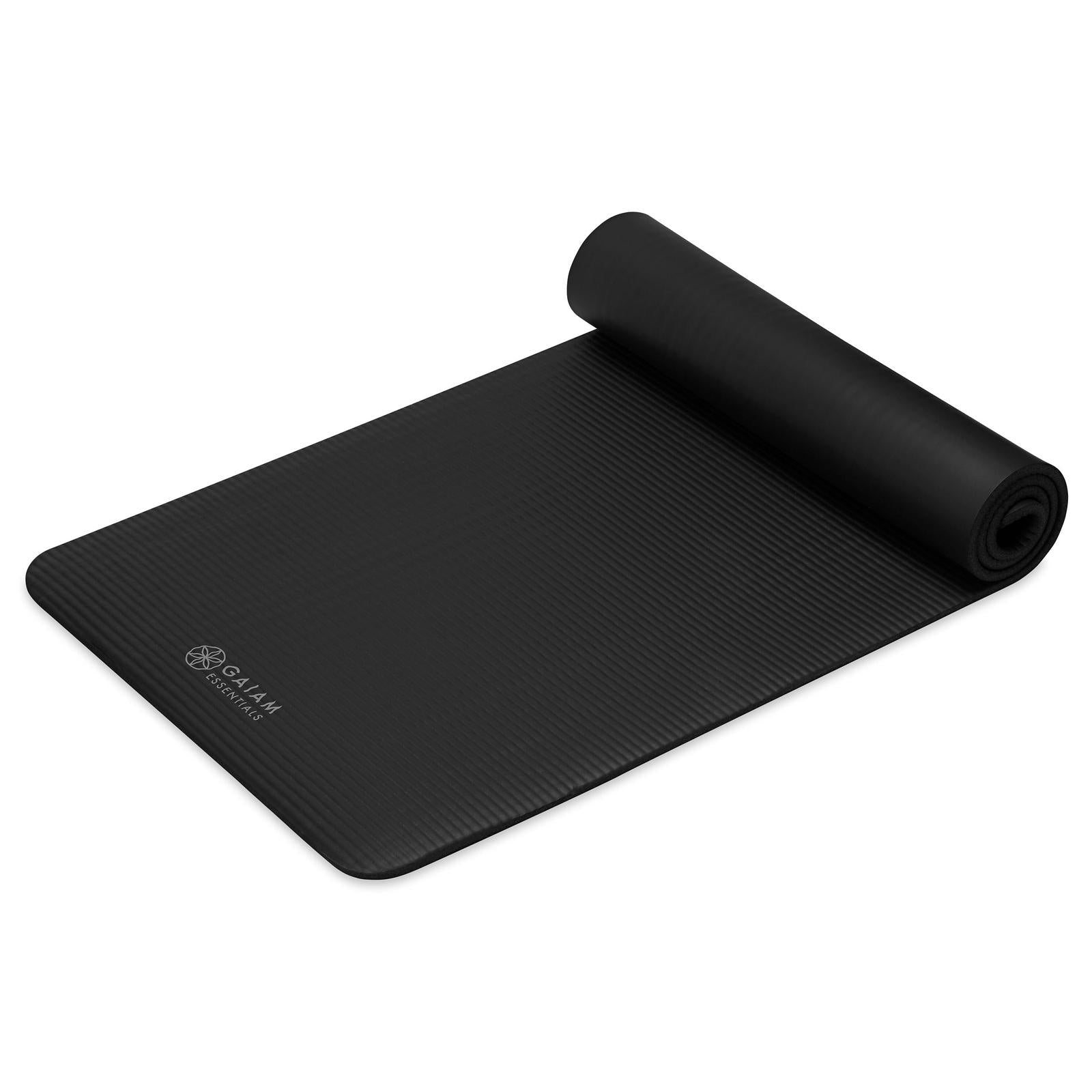 Gaiam Fitness mat- Στρώμα για Aerobic & Pilates + ιμάντας μεταφοράς δώρο - μαύρο  10 mm  172 cm x 61 cm. - mykarma.gr
