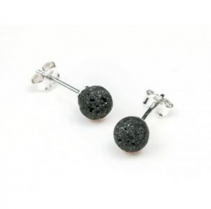 Σκουλαρίκια από Μαύρη Λάβα & 925 ασήμι. Διαστάσεις πέτρας: 0,6 cm. - mykarma.gr