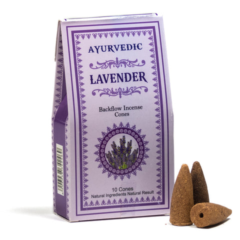 Κώνοι θυμιάματος αναστροφής ροής Backflow-Ayurvedic Lavender (Λεβάντα).Βάρος: 30 g.Περιεχει 10 κώνους. - mykarma.gr