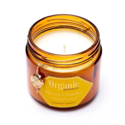 Κερί Σόγιας Organic Goodness με αιθέριο έλαιο Σανδαλόξυλο (Sandalwood)  200 g.Χρόνος καύσης 55 ώρες - mykarma.gr