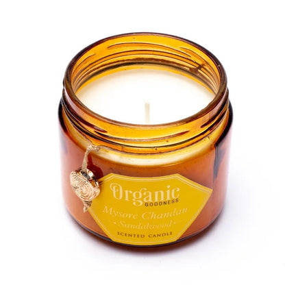 Κερί Σόγιας Organic Goodness με αιθέριο έλαιο Σανδαλόξυλο (Sandalwood)  200 g.Χρόνος καύσης 55 ώρες - mykarma.gr